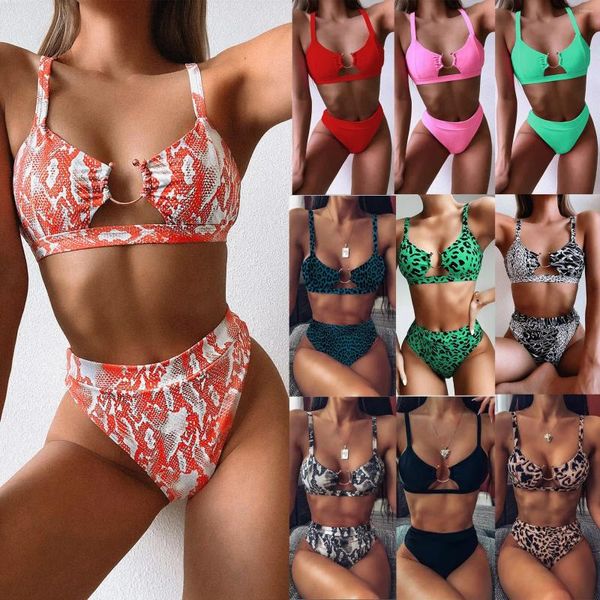 Traje de baño para mujer 2024 Traje de bikini sexual Baño Leopardo Serpiente Estampado Traje de baño sexy con cintura alta y multicolor de doble cara AB8257