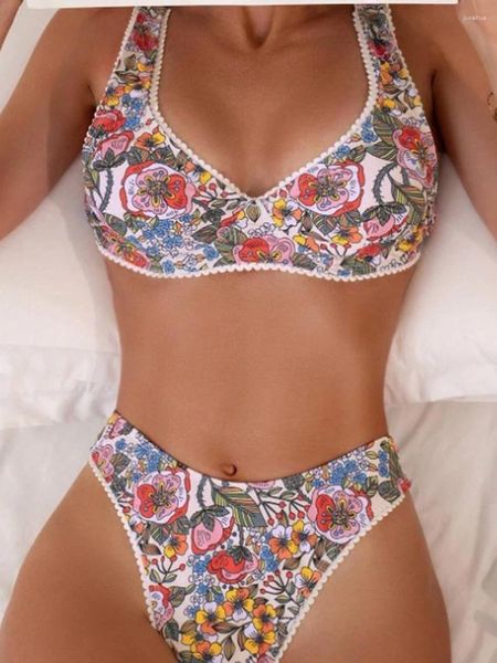 Swimwear féminin 2024 Sexy Bikini Femmes Imprimé Brésilien Set Push Up Swimsuit Swim Wear Biquini Lace Femme