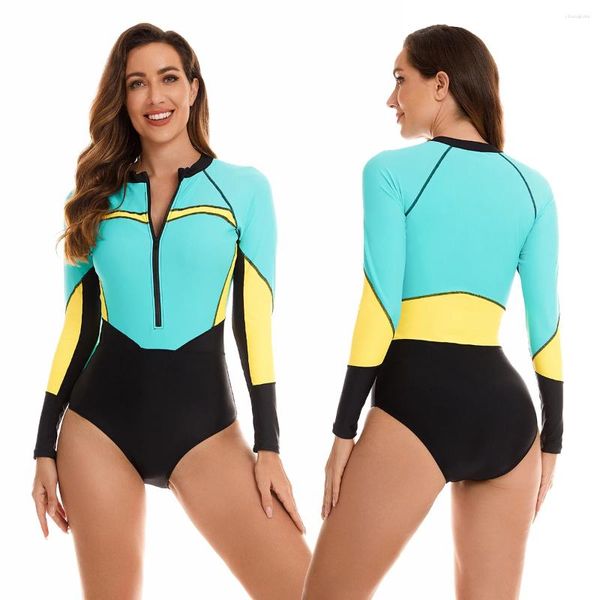 Traje de baño para mujer 2024 Sexy Color azul Verano para mujer Rash Guard Swim Shirt Una pieza Traje de baño Traje de baño Ropa de playa Body Daving Traje de baño