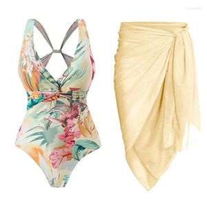 Dames badmode 2024 Sexy Deep V Neck Bikini Set vrouwen rok retro print zwempak strandkleding meisjes Braziliaanse zwempak jurk