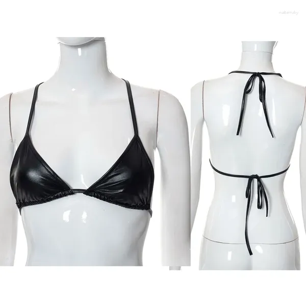 Swimwear Women 2024 Sexy Ladies Pu Beachwear Bra Tops Black Soft Sof pour Triangle Femme Low Taille