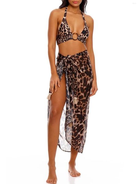 Swimwear Women 2024 Sexy Leopard Print Bikini Ensembles de maillot de bain pour les femmes et la robe de plage Halter Femelle Push Up Bathing Costume Beachwear