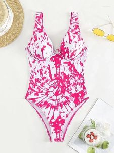 Dames badmode 2024 sexy tie kleurstof één stuk zwempak roze push -up dames baden zwempak vrouwelijk strandkleding buiten bodysuit
