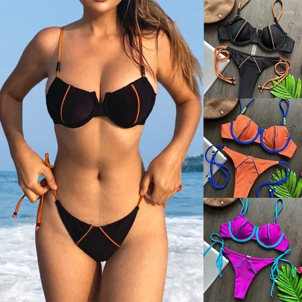 Maillots de bain pour femmes 2024 Sexy deux pièces ensemble avec bikini coloré pour le tourisme vacances plage piscine fête mode correspondant