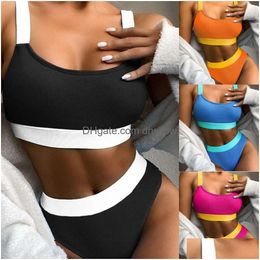 Maillots de bain pour femmes, fendus, taille haute, couleur unie, Bikini, livraison directe, vêtements, Dhewu, 2024