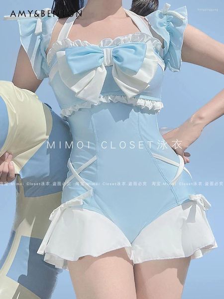 Traje de baño de mujeres 2024 Summer lolita arco dulce niña traje de baño de una pieza