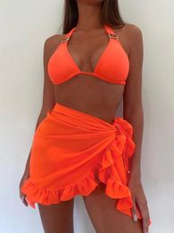 Traje de baño para mujer 2024 Malla fina Mini Faldas de volantes Mujeres Cubrir Vestido de borla Bikini Color Caramelo Falda de baño Traje de baño Ropa de playa Wrap