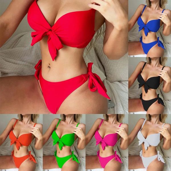 Swimwear para mujeres 2024 Trendy 2 piezas empuje bikini set negro rojo sólido blanco sexy y2k traje de baño de traje de baño de dos piezas