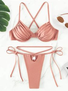 Swimwear Women 2024 Mini Mini Micro String Bikini Bikini Femme Sweet Feming Twong Two-Pieces Set High Cup Bathing Fult Swim