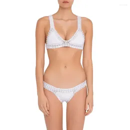 Trajes de baño para mujeres 2024 Valentín Regalos más lindos Crochet Triángulo Bikini traje de baño Brasil traje de baño de moda para mujeres en blanco