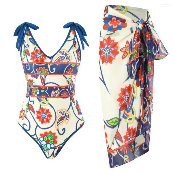 Swimwear Women's 2024 Swimsuit Vintage Conservateur One Piece Bikini Set Summer Murffon Cover Up Bathing Costume Beachwear