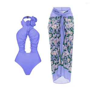 Swimwear Women 2024 Femme 3D Flower Biikini définit un maillot de bain et une jupe de plage d'été