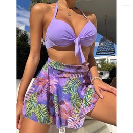 Swimwear féminin 2024 Femme Flower Print Bikini Set Swimsuit Femelle 3 pièces Monokini Summer Bathing Fissure Beach Wear