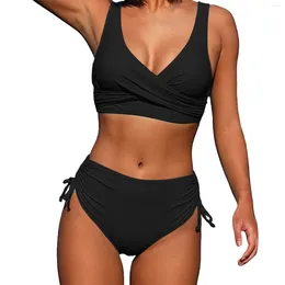 Swimwear féminin 2024 Femmes Split Split Split Swimsuit Solid Wrap à lacet Up Sexy Bikinis Ensembles Tankini hauts tankini brésilien