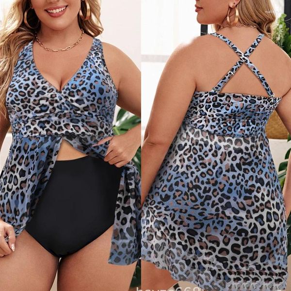 Traje de baño para mujer 2024 mujeres verano acolchado leopardo estampado vestido de natación ropa de playa traje de baño de dos piezas traje de baño más tamaño tankini