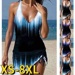 Traje de baño para mujer 2024 Mujeres Conjunto de dos piezas Tankini Traje de baño Bikini de cintura alta Ropa de playa de verano Impresión 3D Monokini Traje de baño XS-8XL