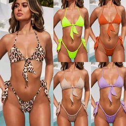 Dames badmode 2024 vrouwen gewikkeld luipaard zwempak 2-delige veter bikini set dames sexy halter push-up braziliaanse biquini