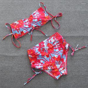 Dames Badmode 2024 Yiiciovy Dames Strapless Bloemenprint Badpak Ruglooze Bikini Set Off-Shoulder Mouwloos Hoge Wacht Strandkleding