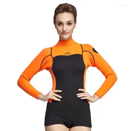 Traje de baño para mujer Conjunto cálido de manga larga de 2 mm Traje de buceo engrosado Protector solar Natación