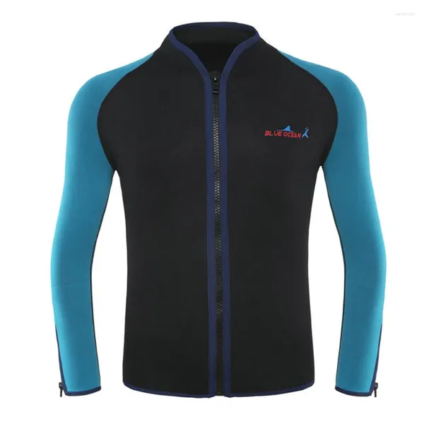 Traje de baño para mujer Traje de buceo de neopreno de 2 mm Dividido para hombre Manga larga Natación Chaqueta de surf Cremallera frontal Cálido Vela Deportes acuáticos Top