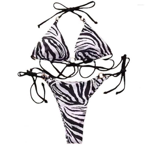 Traje de baño de mujer 2 unids/set atractivo conjunto de bragas con sujetador ajustado Sexy Bikini acolchado estampado de leopardo de corte alto Tanga traje de baño push-up
