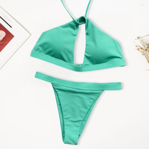 Traje de baño para mujer 2 unids/set atractivo conjunto de sujetador sin aros para mujer con cordones Sexy de pierna alta Bikini de dos piezas push-up