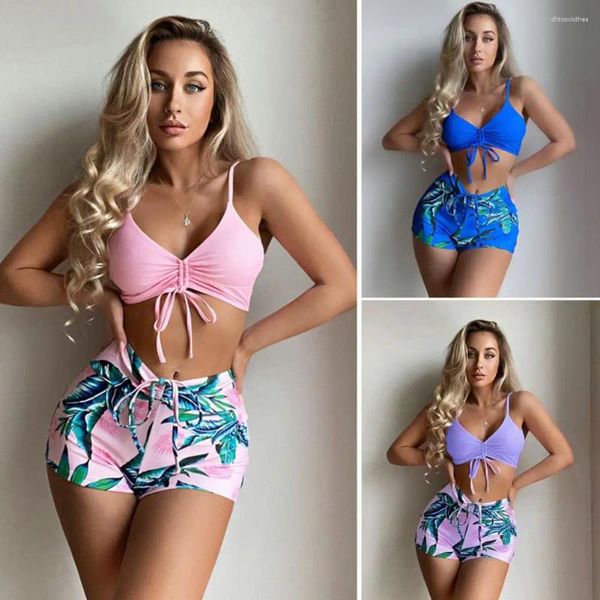 Traje de baño para mujer 2 unids / set Bikini Set Mujeres sin respaldo Alambre libre Lady Sexy Split Beachwear