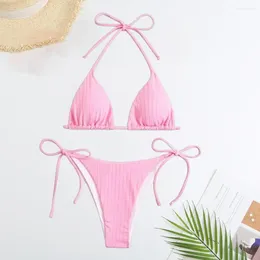 Swimwear féminin 2pcs Summer Bikini Set Halter Triangle Cup Bra Briefes SSEXY COLOD COULEUR DE COULEUR DE COULEUR DE TOUT-PIE