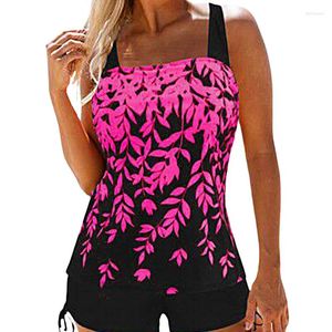 Swimwear féminin 2pcs Femmes Summer Leaf Imprimé débardeur rembourré de couleurs de couleurs