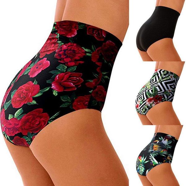 Traje de baño de mujer 2XL de cintura alta trajes de baño Floral Sexy Bikini Bottoms mujeres verano baño deporte playa calzoncillos elásticos pantalones cortos de natación 2023