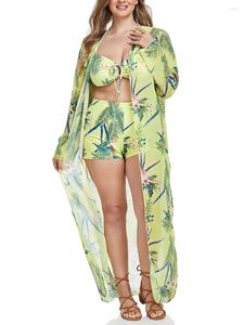 Dames badkleding 3 stuks grote plus -size bikini met deksel zwempak vrouwen hoge taille vrouwelijke zwembaden zwempak strandkleding strandkleding