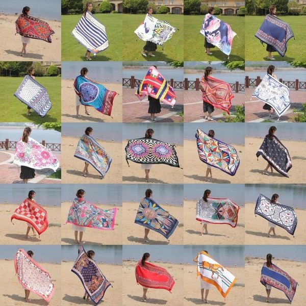 Maillots de bain pour femmes 32 Styles 90x180cm Summer Beach Sunscreen Dress Bikini Cover-ups Sarong Wrap Scarf Femmes Maillot de bain brésilien Couverture de bain