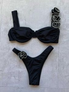 Swimwear Women's 3D Floral Bandes Bikini Bikini Bikini Bikini Bikini Bikini Set High Cut J240403