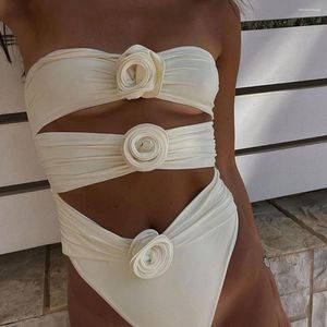 Swimwear Women's 3D Fleur un morceau de maillot de bain pour femmes en maillot de bain coupé de plage usure de nage à jambe haute
