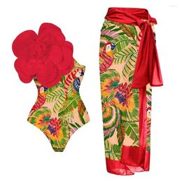 Maillots de bain pour femmes 3D fleur maillot de bain une pièce avec paréo robe de plage de luxe bikini designer maillot de bain beache sarong