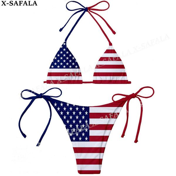 Maillots de bain pour femmes Impression 3D du drapeau rural américain Femmes Mini Sexy Bikini Soutien-gorge Ensemble Été Costume De Plage Costume De Plage Sexy Maillot De Bain Deux Pièces J240330
