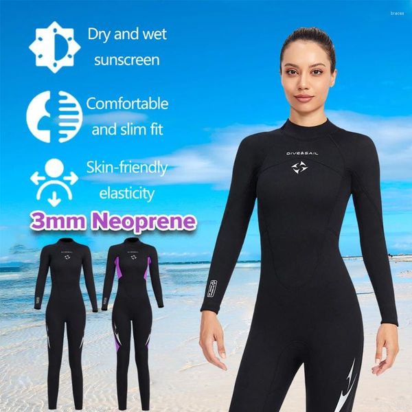 Swimwear féminin 3 mm néoprène Femmes WetSuit Full BodyS Coute de plongée Couper Salty Natation Natation Surfing Splanding Kayaking Sports
