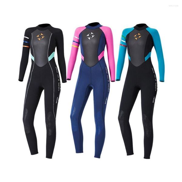 Maillot de bain Femme 3MM Combinaison Col Rond Une Pièce Manches Longues Imperméable Snorkeling Set Style Simple Néoprène Vêtements Bleu M