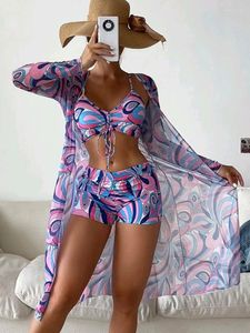 Traje de baño de mujer 3 uds conjunto de Bikini Sexy de cintura alta ropa de playa Bikinis correa de espagueti Tanga triangular Biquini traje de baño B106