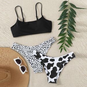 Swimwear féminin 3pcs Sexy Cow Print Bikini Mujer 2024 Haute taille brésilienne Brésilien Femmes Split Swim Bathing Fult Biquini avec string