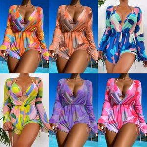 Damesbadmode 3PCS Dameszwemkostuumset met strand korte jumpsuit Romper Lady badpak badpak