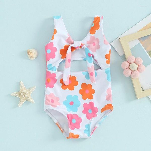Swimwear féminin 6m-3t Baby Girl Swimsuits Summer Floral Imprime nouée Couture sans manches pour tout-petit pour tout-petits maillots de baignoire