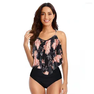 Dames badkleding 8 kleuren vrouwen gegolfde tankini set gevoerde top met verstelbare schouderbanden elastische slanke gebreide hoog getailleerde strandkleding