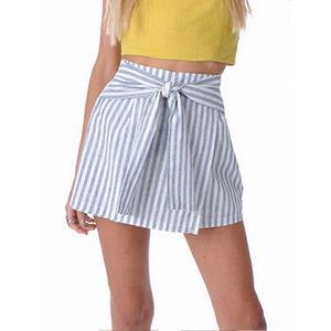 Maillots de bain pour femmes A-Line Blue White Stripe Bow Jupes courtes Femmes Taille haute Skater Jupe évasée Chic Loose Beach Party Mini Femme BottomsWo