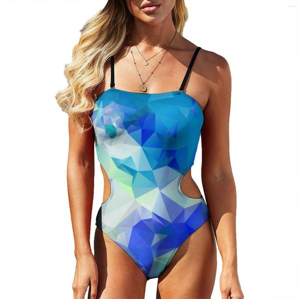 Traje de baño para mujer Traje de baño de geometría abstracta Traje de baño de una pieza con estampado de triángulo colorido sexy Traje de baño push up para surf Diseño Ropa de playa