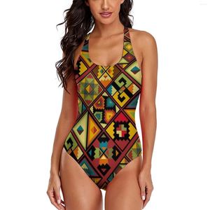 Dames badmode Afrikaanse stijl zwempak kleurrijke geometrie uit één stuk bodysuit dames duwen sexy stijlvol strandkleding op