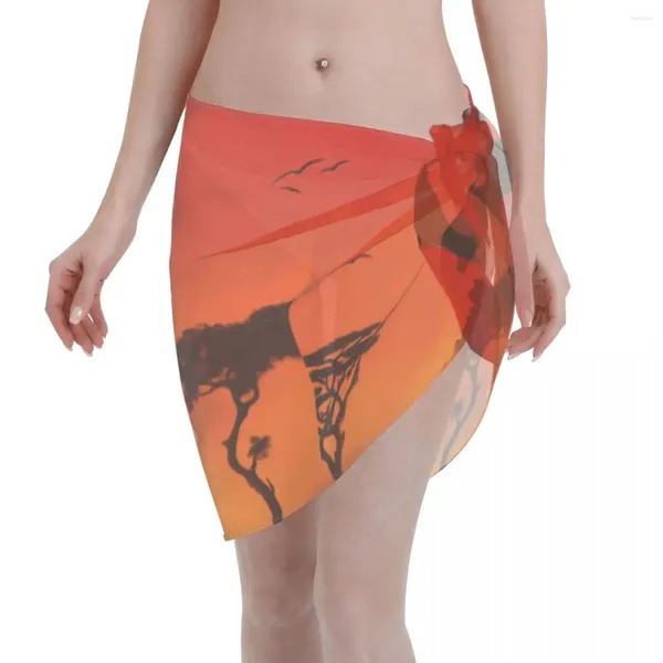 Traje de baño para mujer Mujer africana Puesta de sol Playa Bikini Cover Up Wrap Gasa Pareo Bufanda Sarong Vestido Encubrimientos Falda Traje de baño