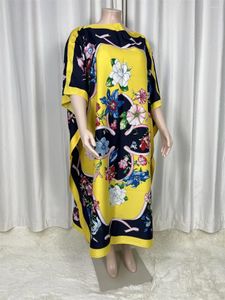 Dames Badmode African2024 Saudi Arabische Sjaal Losse Print Zijden Maxi Jurk Zomer Strand Boheems Gewaad Kaftan Kimono Korte Mouw C36