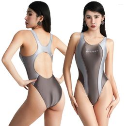Swimons de maillots de bain pour femmes Femmes sexy satin One Piece Backless Backless MAINTURES MAISONS GLLOSSY HEURGE PLAQUE PACKWORGE Smooth