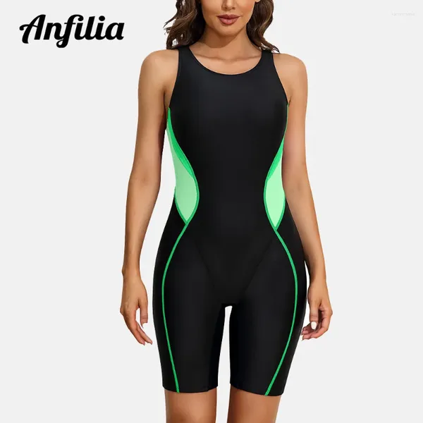 Traje de baño femenino Anfilia Mujeres Sports Sports Sport Tuit Bloque de color Racerback Professional Training Boyleg U Neck